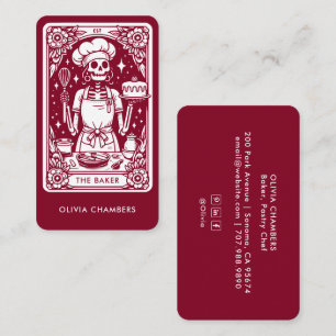 Burgundy Baker Tarot Skeletts Konditorei Koch Visitenkarte