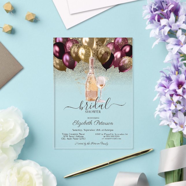 Burgundy Balloons Wein Set Glitzer Brautparty Acryleinladungen (In Situ (Hochzeit))