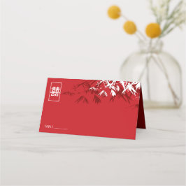 Burgundy Bamboo Blätter Double Xi Chinesische Hoch Platzkarte