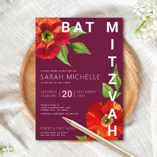 Burgundy Bat Mitzvah Moderne Wasserfarbe Einladung