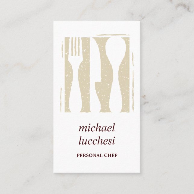 Burgundy Beige Cutlery | Koch Catering Restaurant Visitenkarte (Vorderseite)