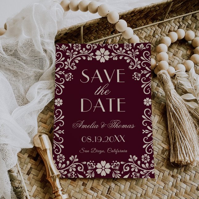 Burgundy Beige Mexican Wedding  Save The Date (Von Creator hochgeladen)