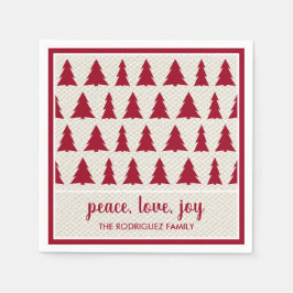 Burgundy Beige Tree Muster Name Holiday Party Serviette