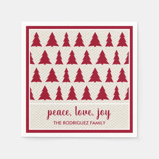 Burgundy Beige Tree Muster Name Holiday Party Serviette (Vorderseite)