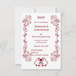 Burgundy Bells Scrollwork Design Wedding RSVP Karte