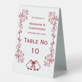 Burgundy Bells Scrollwork Design Wedding Tischaufsteller