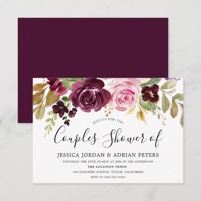 Burgundy Berry All Seasons Paare Dusche Einladung (Vorne/Hinten)