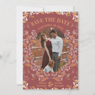 Burgundy Berry Gold Gerahmtes Foto Save the Date
