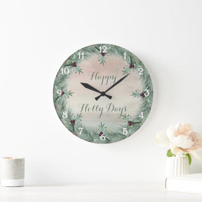 Burgundy Berry Holly Pine Christmas Große Wanduhr (Zuhause)