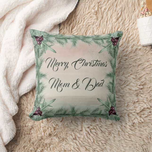 Burgundy Berry Holly Pine Christmas Kissen (Decke)