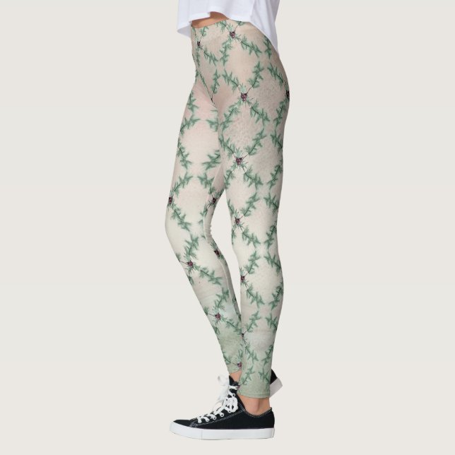 Burgundy Berry Holly Pine Christmas Leggings (Links)