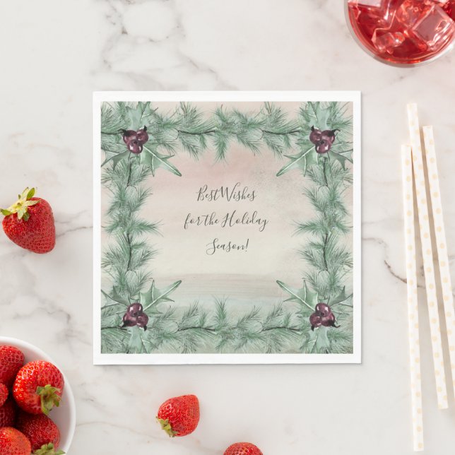 Burgundy Berry Holly Pine Christmas Serviette (Beispiel)