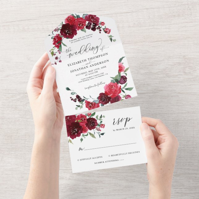 Burgundy Berry Pink Marsala Wedding Details UAWG All In One Einladung (Abreißen)
