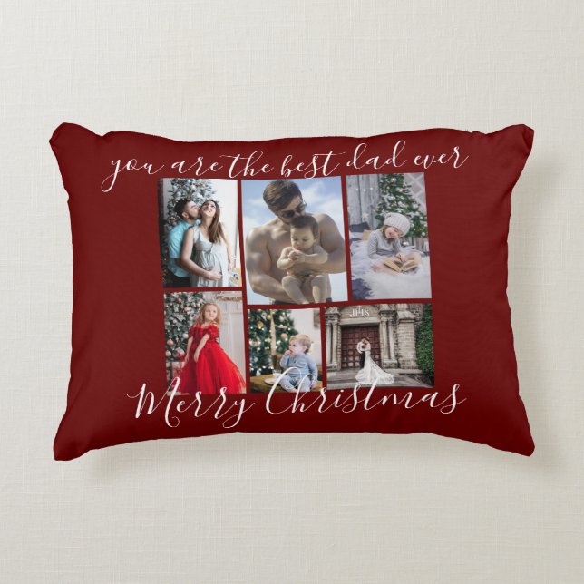 Burgundy Best Vater Ever Frohe Weihnachts-Foto Dekokissen (Vorderseite)