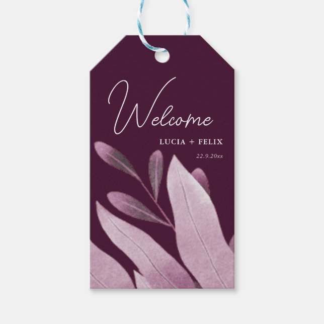 Burgundy Big Blätter Hochzeit Willkommen Geschenkanhänger (Vorderseite)