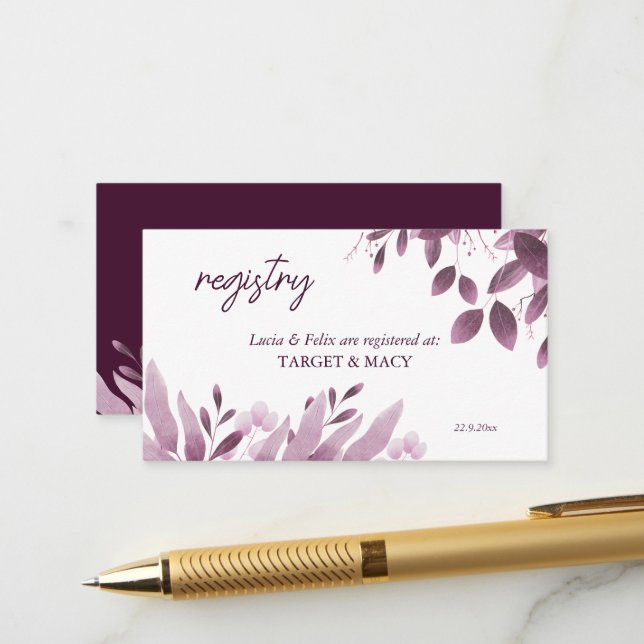 Burgundy Big Blätter Hochzeitkarte Begleitkarte (Vorderseite/Rückseite Beispiel)
