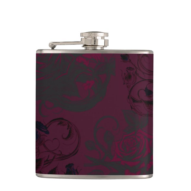 Burgundy & Black Dark Garden Gothic Glam Wedding Flachmann (Vorderseite)