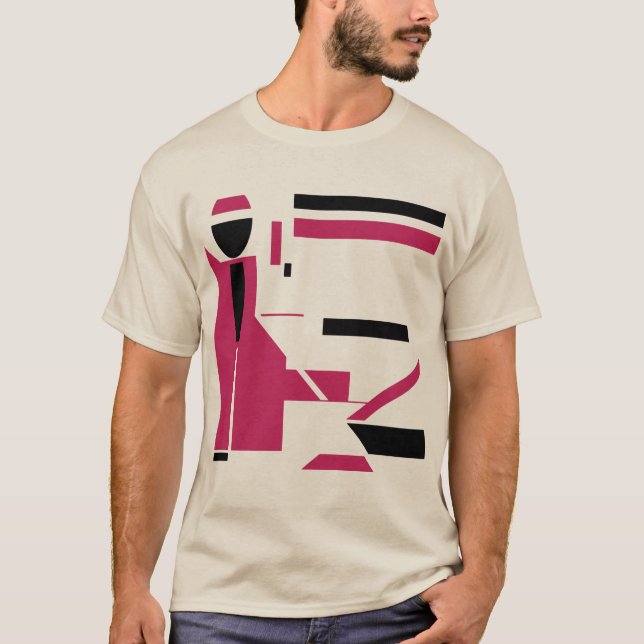 Burgundy Black Geometric Art MCM Look T-Shirt (Vorderseite)
