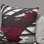 Burgundy Black & Gray Abstract Watercolor Kissen<br><div class="desc">Modern throw pillow features a stylish artistic design in a burgundy black and grey color palette. This artistic composition is constructed from an artistic woodblock design, layered over Memphis style design elements; layered design elements create highlights and shadows. The shades of gray with black accents compliment the burgundy wine colored...</div>