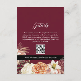 Burgundy Black Wedding Details QR Karte
