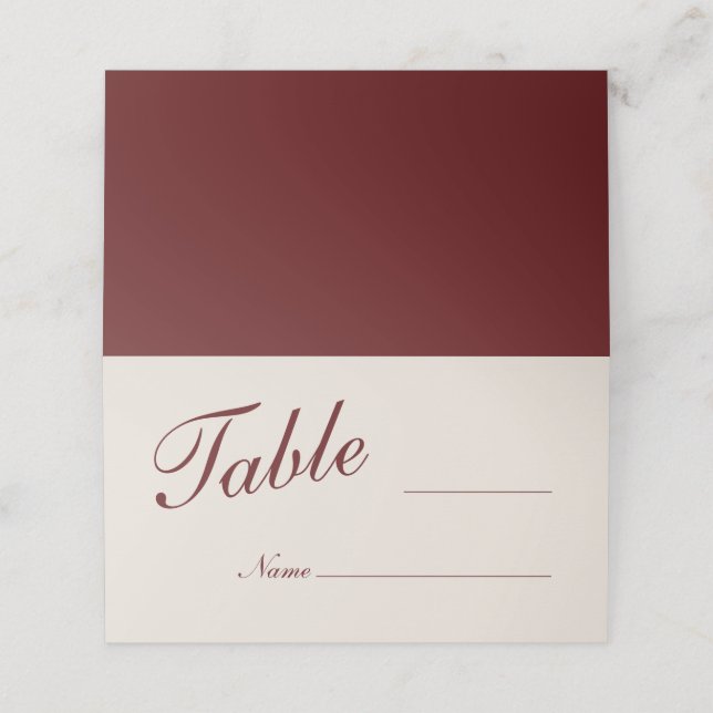 Burgundy Blank Wedding Place Cards Platzkarte (Außenseite Aufgefaltet)