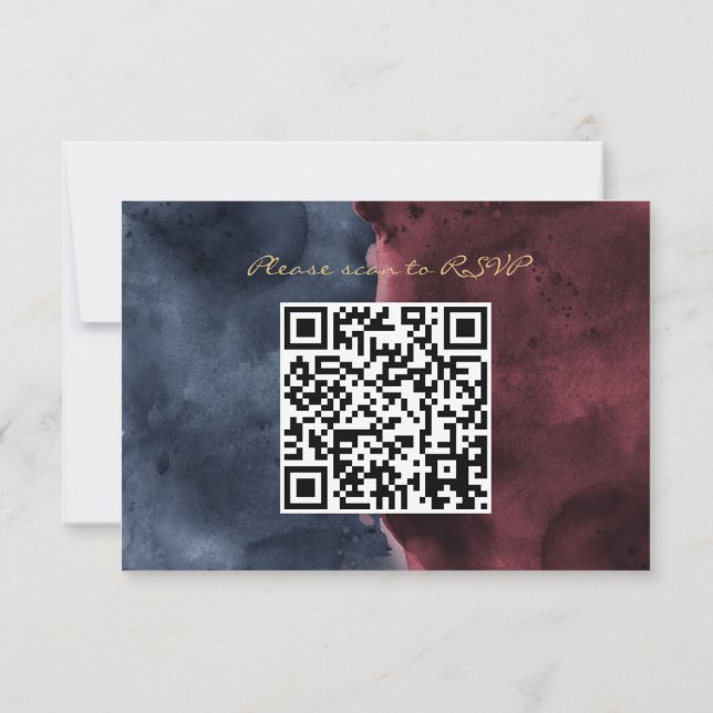 Burgundy & Bleu Nuit Aquarelle Code QR RSVP (Dos)