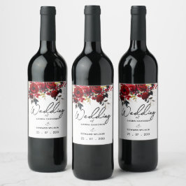 Burgundy Bliss: Elegantes Blumenmuster in Win Weinetikett