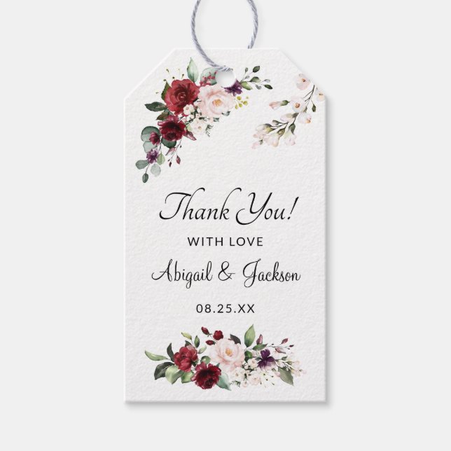 Burgundy Bliss Floral Gastgeschenk Hochzeit Vielen Geschenkanhänger (Vorderseite)