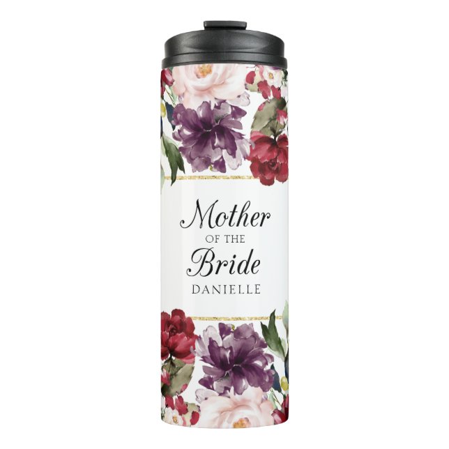 Burgundy Bliss Mutter der Braut Hochzeitsfeier Thermosbecher (Vorderseite)