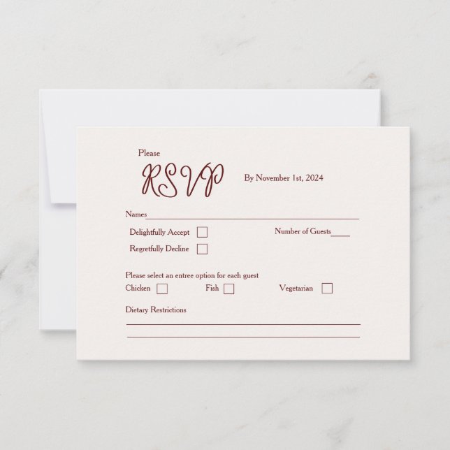 Burgundy Bliss RSVP-Karte Version 2 RSVP Karte (Vorderseite)