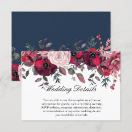 Burgundy Bloom Blush Blue Floral Wedding Begleitkarte