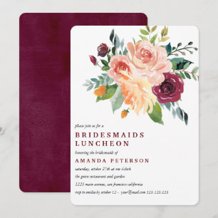 Burgundy Bloom Bridesmaids Luncheon Wedding Einladung
