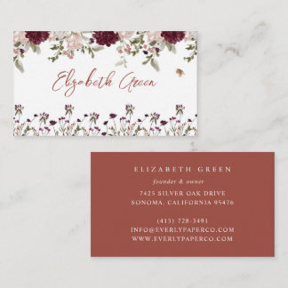 Burgundy Bloom | Carte de visite florale aquarelle