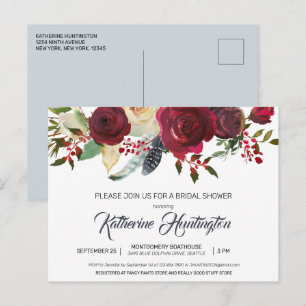 Burgundy Bloom Floral Rücksendeadresse Brautparty Postkarte