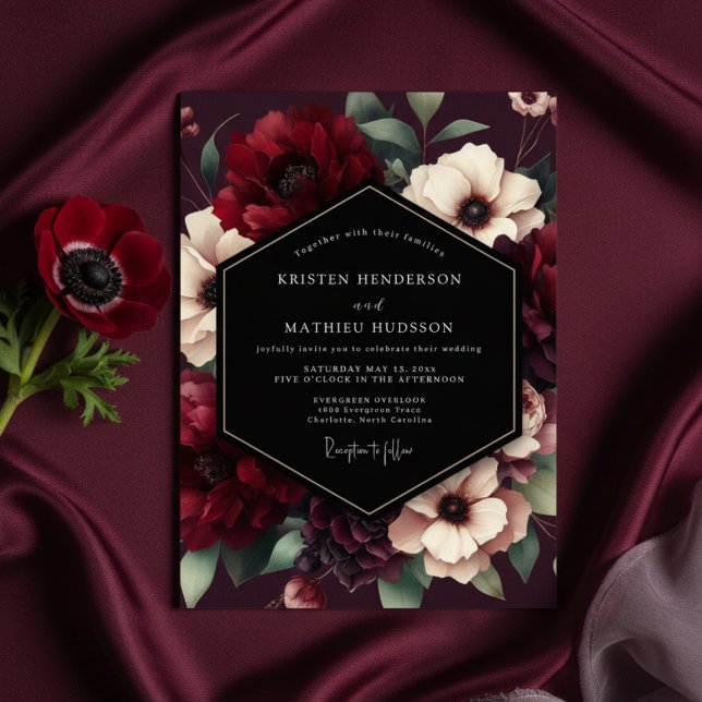 Burgundy Bloom Luxe Wedding Einladung (Von Creator hochgeladen)