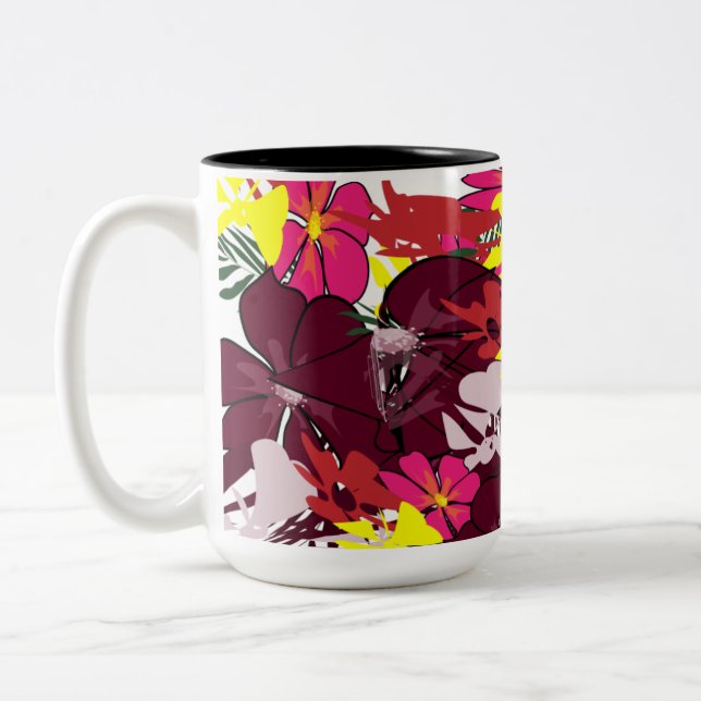 Burgundy Bloom Pop — Florale Abstracte Tasse (Links)
