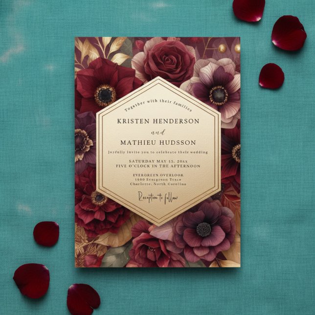 Burgundy Bloom Romantic Wedding Einladung (Von Creator hochgeladen)