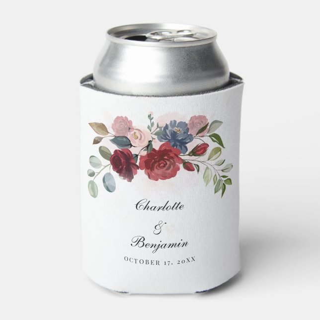 Burgundy Bloom Rustic Floral Wedding Party Dosenkühler (Kanne Vorderseite)