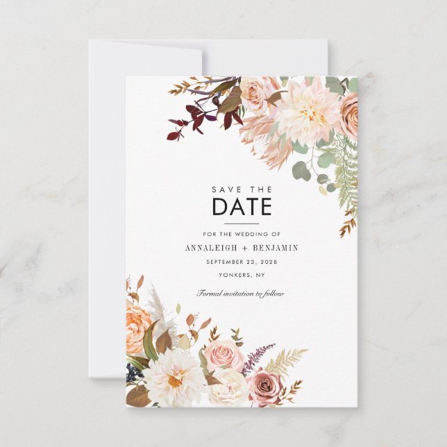 Burgundy Bloral Eukalyptus Grüne Pastel Save The Date (Vorderseite)