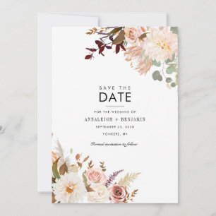 Burgundy Bloral Eukalyptus Modern Save the Date