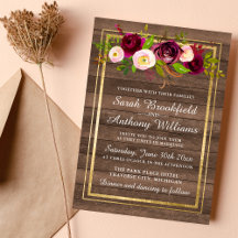Burgundy Bloral Rustic Gold Blush Rose Hochzeit