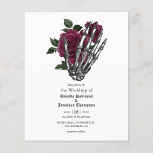 Burgundy Bloral Skeleton Gothic Wedding Einladung Flyer