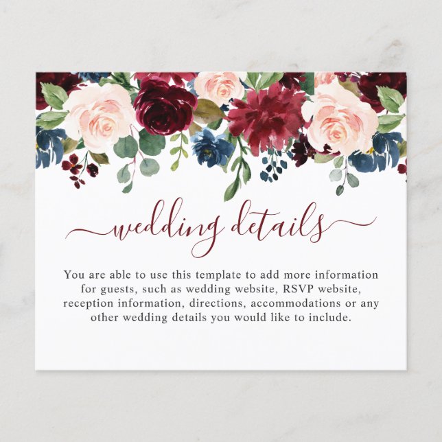 Burgundy Blue Blush Wedding Details Umschließungsk (Vorderseite)
