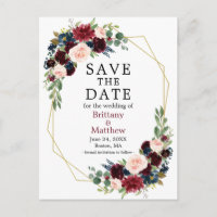 Burgundy Blue Floral Geo Frame Save the Date