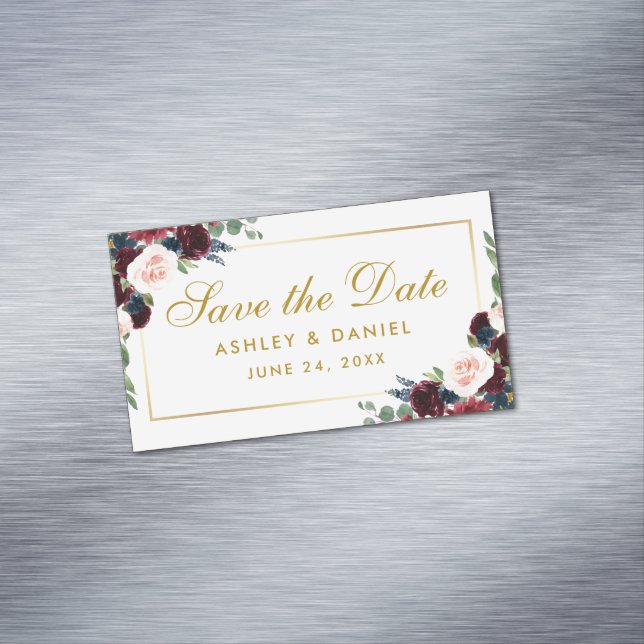 Burgundy Blue Floral Save the Date Mini Magnet (Beispiel)