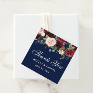 Burgundy Blue Floral Wedding Danke Gold Geschenkanhänger