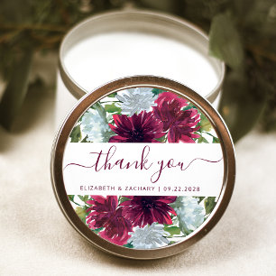 Burgundy Blue Floral Wedding Vielen Dank Runder Aufkleber