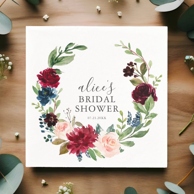 Burgundy Blue Garden Brautparty Serviette (Von Creator hochgeladen)