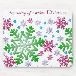Burgundy Blue Green & Silver Snowflakes Mousepad