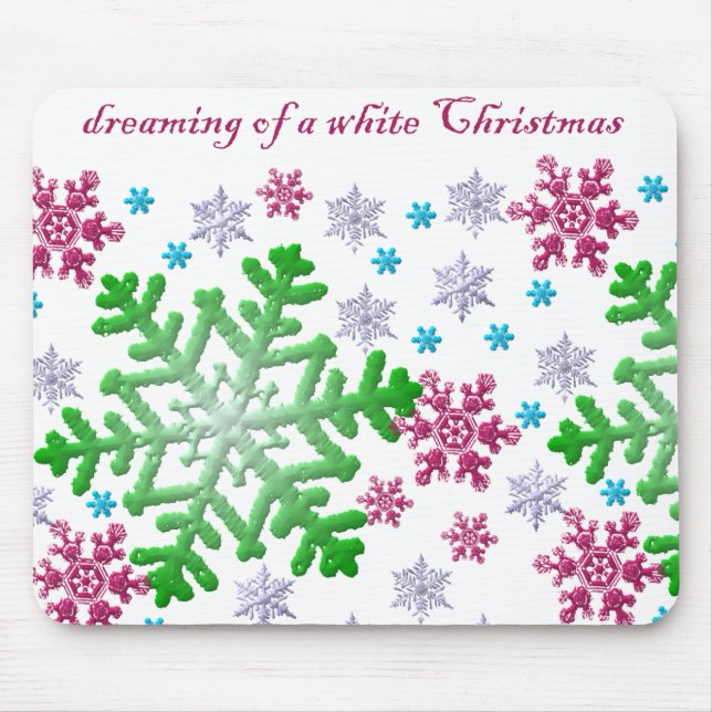 Burgundy Blue Green & Silver Snowflakes Mousepad (Vorne)